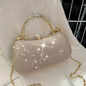 new fashion chain handbag – gold banquet shoulder bag, elegant small dinner & party purse