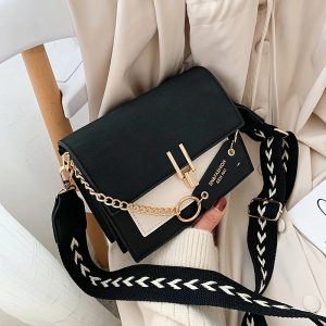 trendy flap square bag – women’s fashion faux leather purse with stylish chain crossbody design